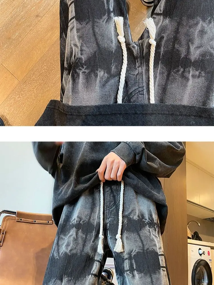 EH·MD Four Season Tattered Jeans Men Sprinkle Ink  Reflective High Street Fashion Zipper Slim Scraped Elastic Red Ear Light Blue