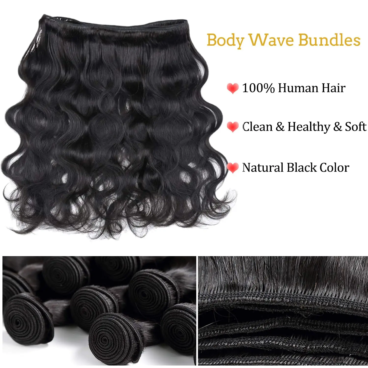 14A Extension di Capelli Umani Brasiliani Ondulati (Body Wave) 20 22 24 Pollici, 100% Veri Capelli Umani Vergini Grezzi, 3 Fasci di Capelli Umani Ondulati - immagine 3