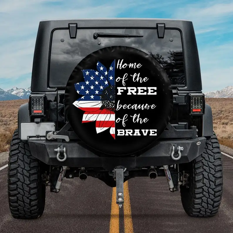 

Home Of The Free Because Of The Brave American Day, Camping Truck Tire Cover, Spare Tire Cover For Car, Personalized Camper Tire