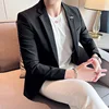 Luxury Men Blazer Spring and Autumn Fashion Men's Solid Color Casual Business Suit Jacket Groom Wedding Dress Party Suit Coat 4