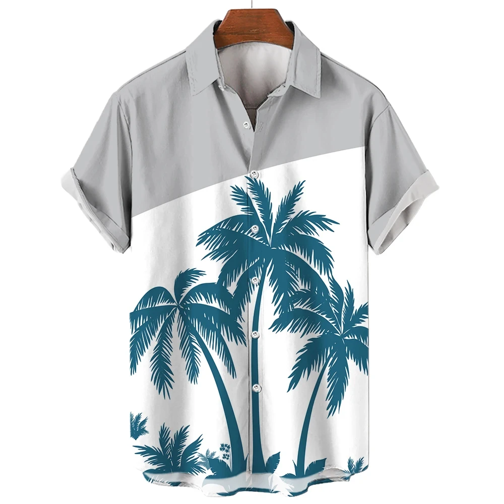 thumbnail image 1 of Camisa de manga corta con estampado 3D de árbol de coco para hombre, estilo hawaiano, para vacaciones en la playa, holgada, de talla grande, para verano de 2024, 1 of 5