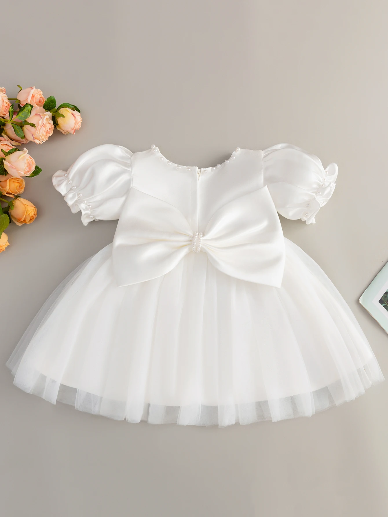 Baby Girl's Dark Green Bow Dress with Veil - Birthday & Party Wear