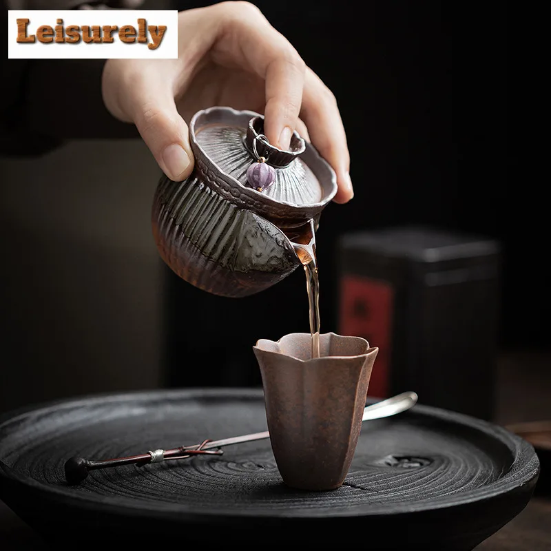 130ml Handmade Old Rock Mud Striped Hand-held Teapot Zen Tea Infuser Pot Tea Maker Kettle with Ball Hole Drinkware Collection