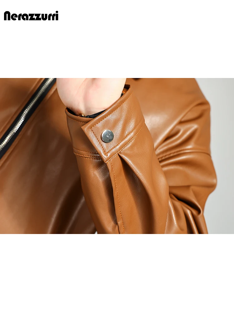 Nerazzurri Spring Autumn Black Brown Light Soft Pu Leather Jacket