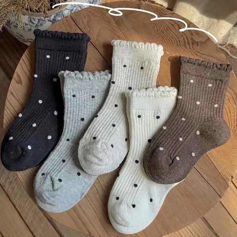 5 Pairs Baby Socks Autumnwinter Soft Cotton Comfortable Breathable Children Socks Kids Girls Knitted Cute Polka Dots Socks Sets