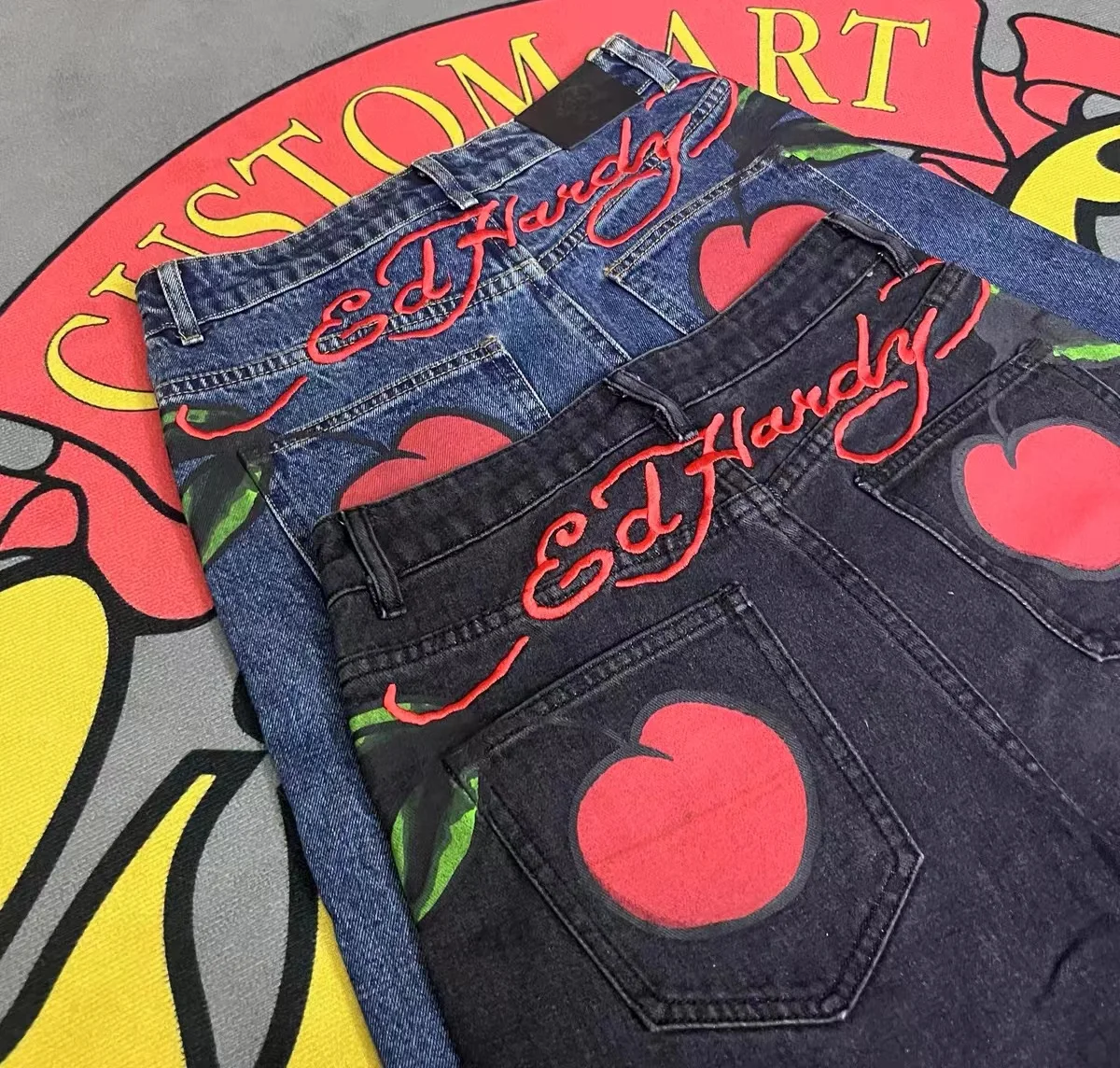 Harajuku style American loose printed denim shorts street heavy fashion retro casual trendy street skateboard shorts hot sale