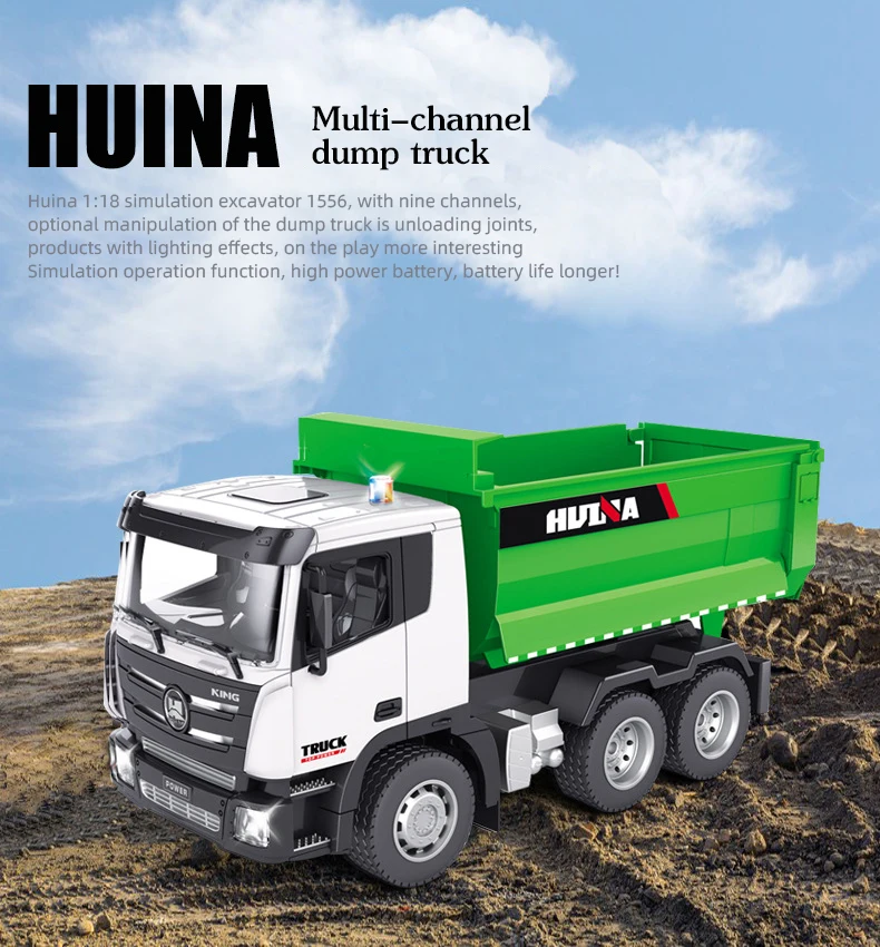 HUINA 1556 1/18 RC Truck Remote Controlled Car Dumper Caterpillar Tractor 6CH Engineering Vehicle Excavator Model Toys For Boys 2
