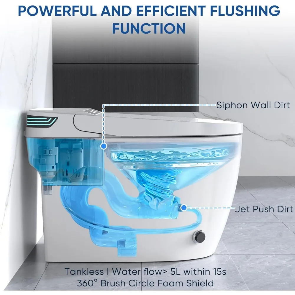 Smart Toilet, Elongated One Piece Bidet Toilet with Bidet Built in, Tankless Smart Bidet Toilet with Auto Open Close,Foot Sensor 5