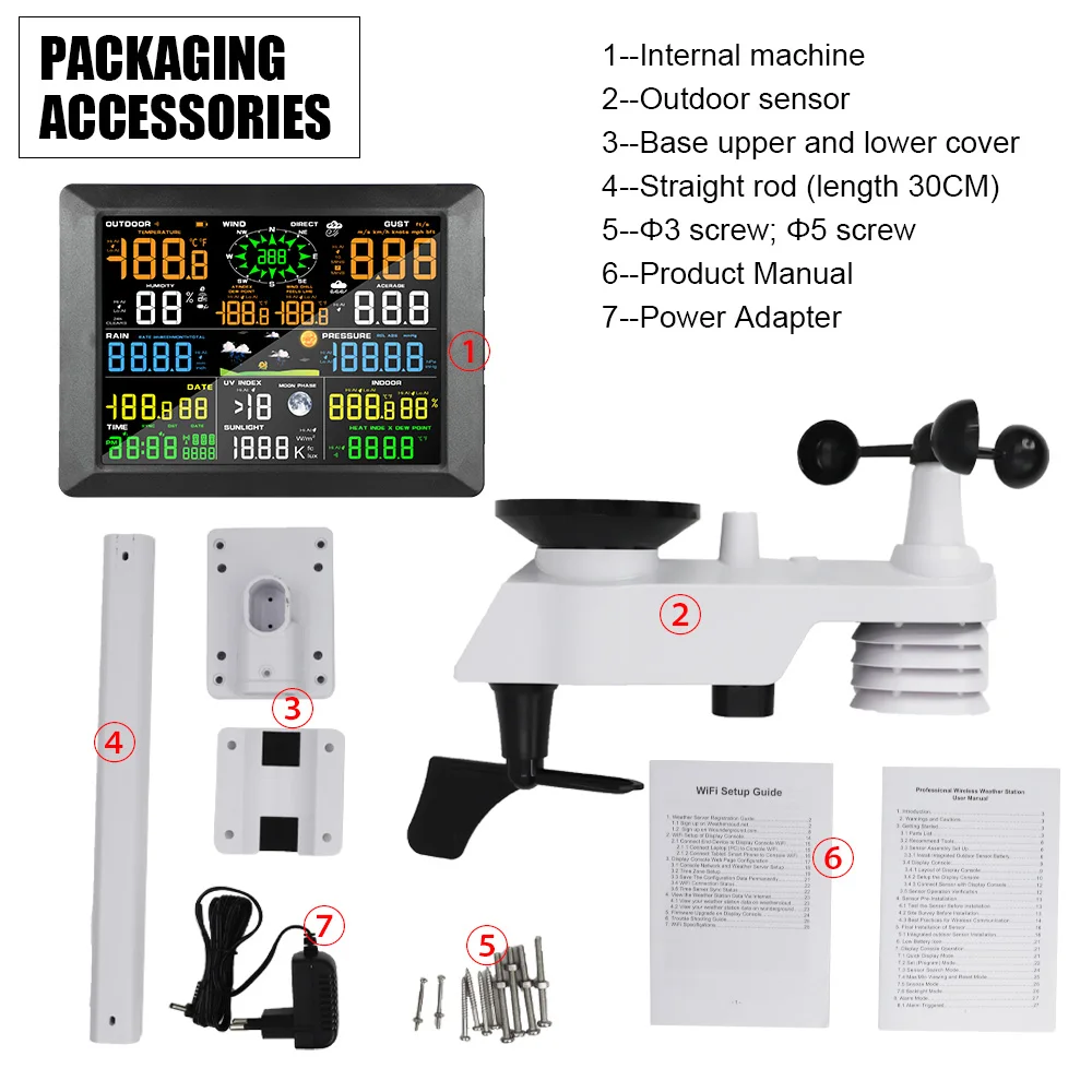 WiFi Professional 0310 Weather Station Internet Wireless With Outdoor Sensor Rain Gauge Smart Life Weather Forecast Wind Gauge weather station