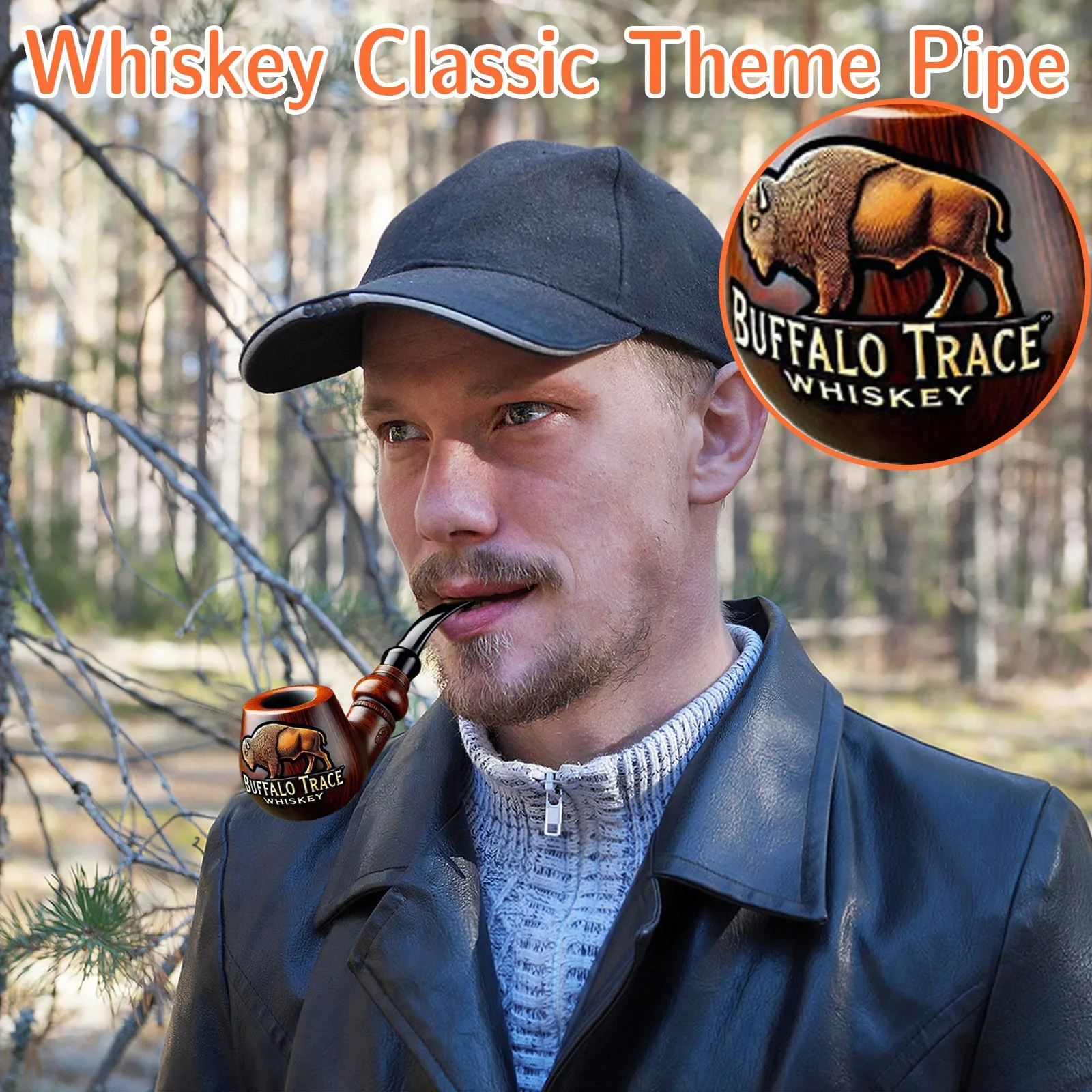 Whiskey Classic Theme Pipe Vintage Handmade Wooden Tobacco Pipe Set Gift Lovers Fine Liquor and Handcrafted Items