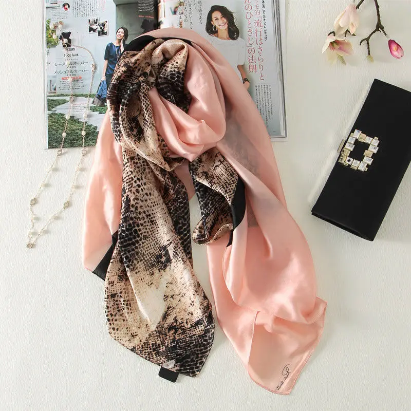 New Pink Snake Silk Scarf Women Luxury Brand Sexy 100 Real Silk