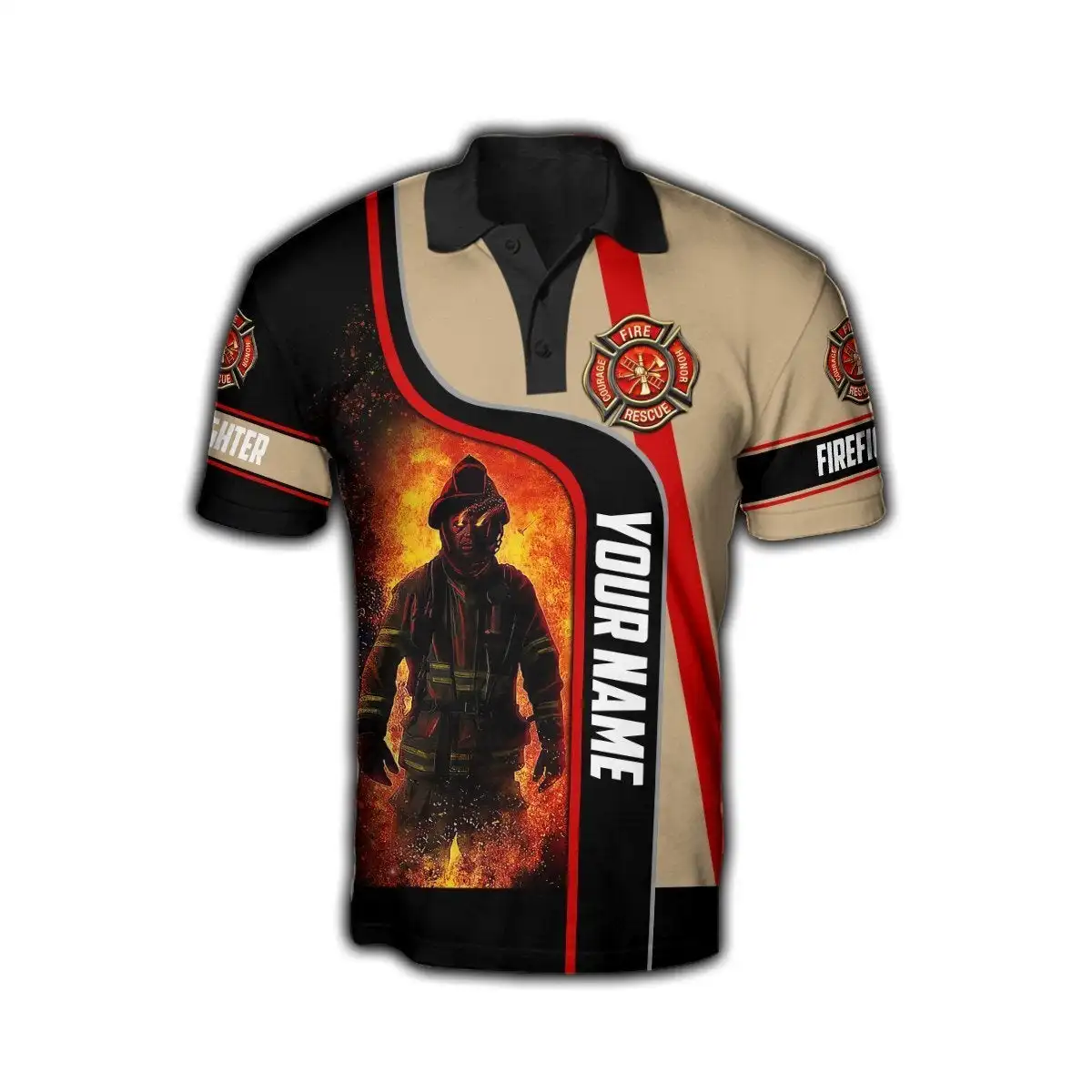 Personalisierter Name Brave Firefighter 3D-gedrucktes Herren-Poloshirt Sommer Kurzarm-T-Shirt Street Casual POLO-Shirt Tops WK10 – Detail 28