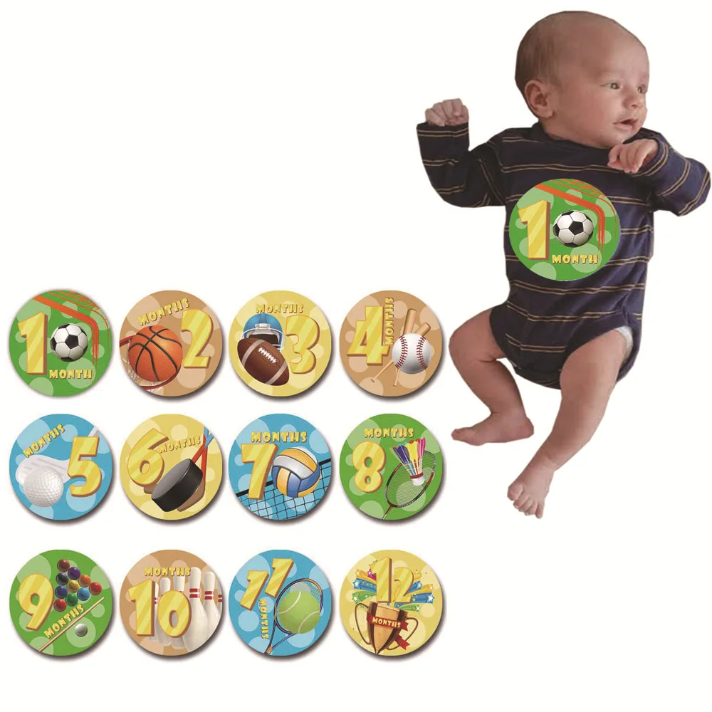 12 Pieces/set of Baby Stickers Newborn Growth Photos Photography Props Memory Records Milestone Stickers Circular Month Stickers