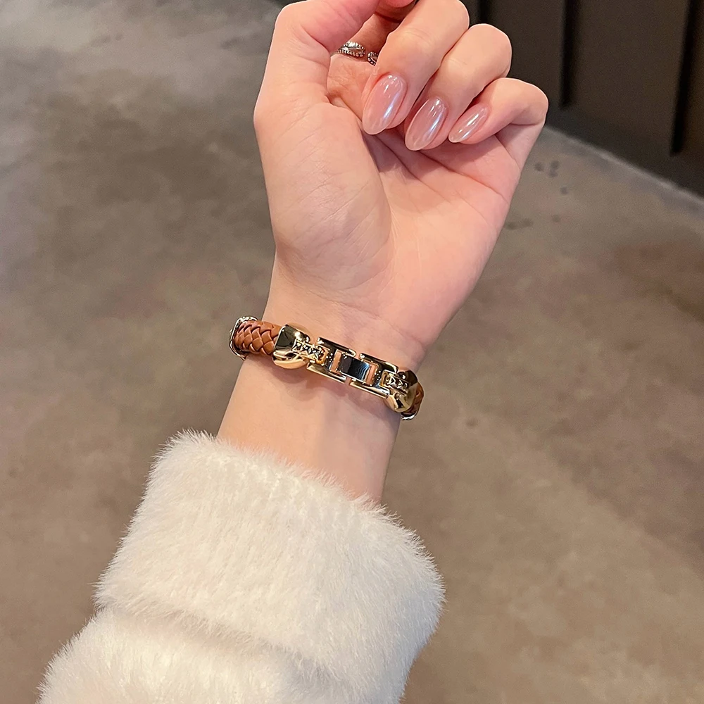 Elegant Rhomboid Leather Band with Gold Metal Accent
