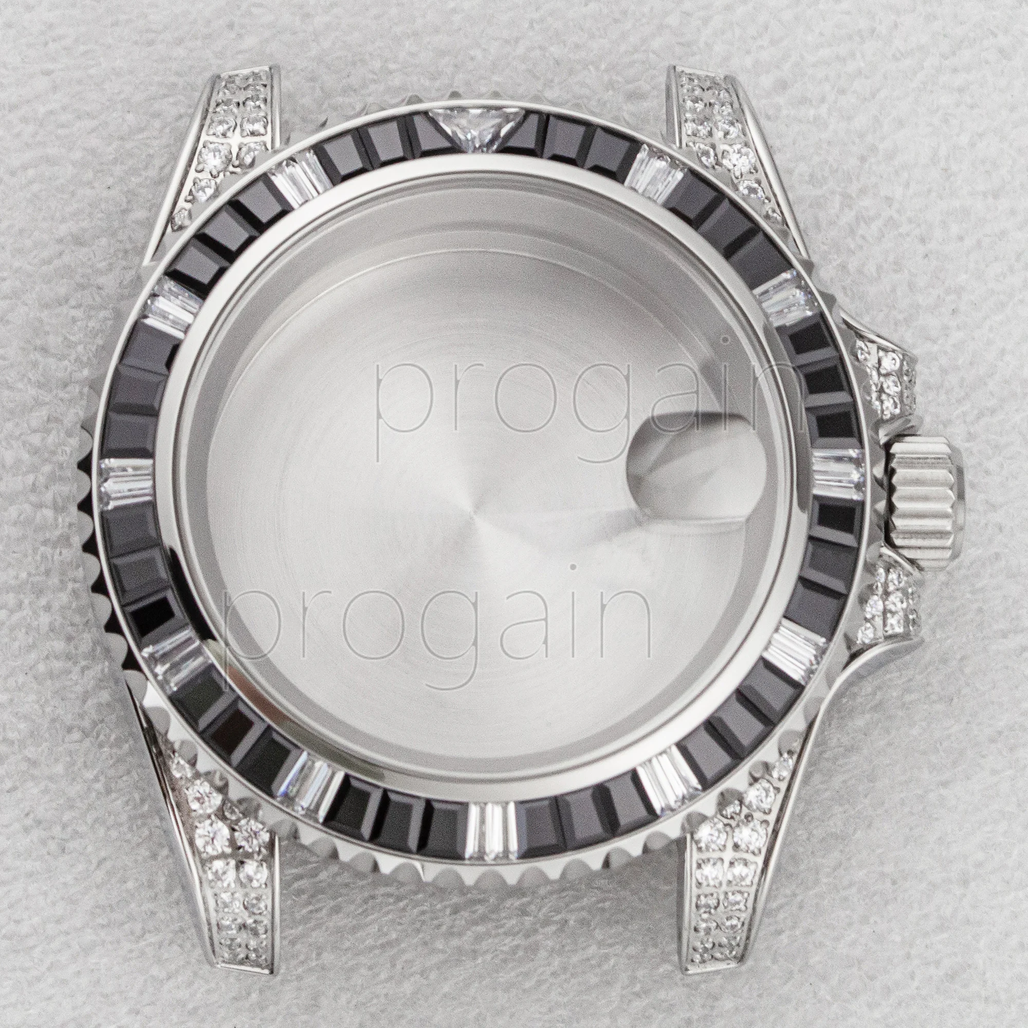 Luxury 40MM Full Diamond Stainless Steel Watch Case with Sapphire Crystal Glass