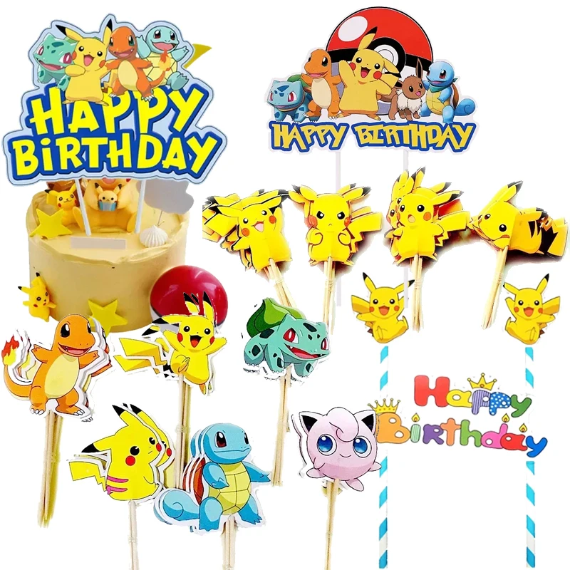 Kawaii Anime Pokémon Cake Topper Pikachu Charizard Figure Cake Insert Children's Happy Birthday Decoration Supply Toys Gift