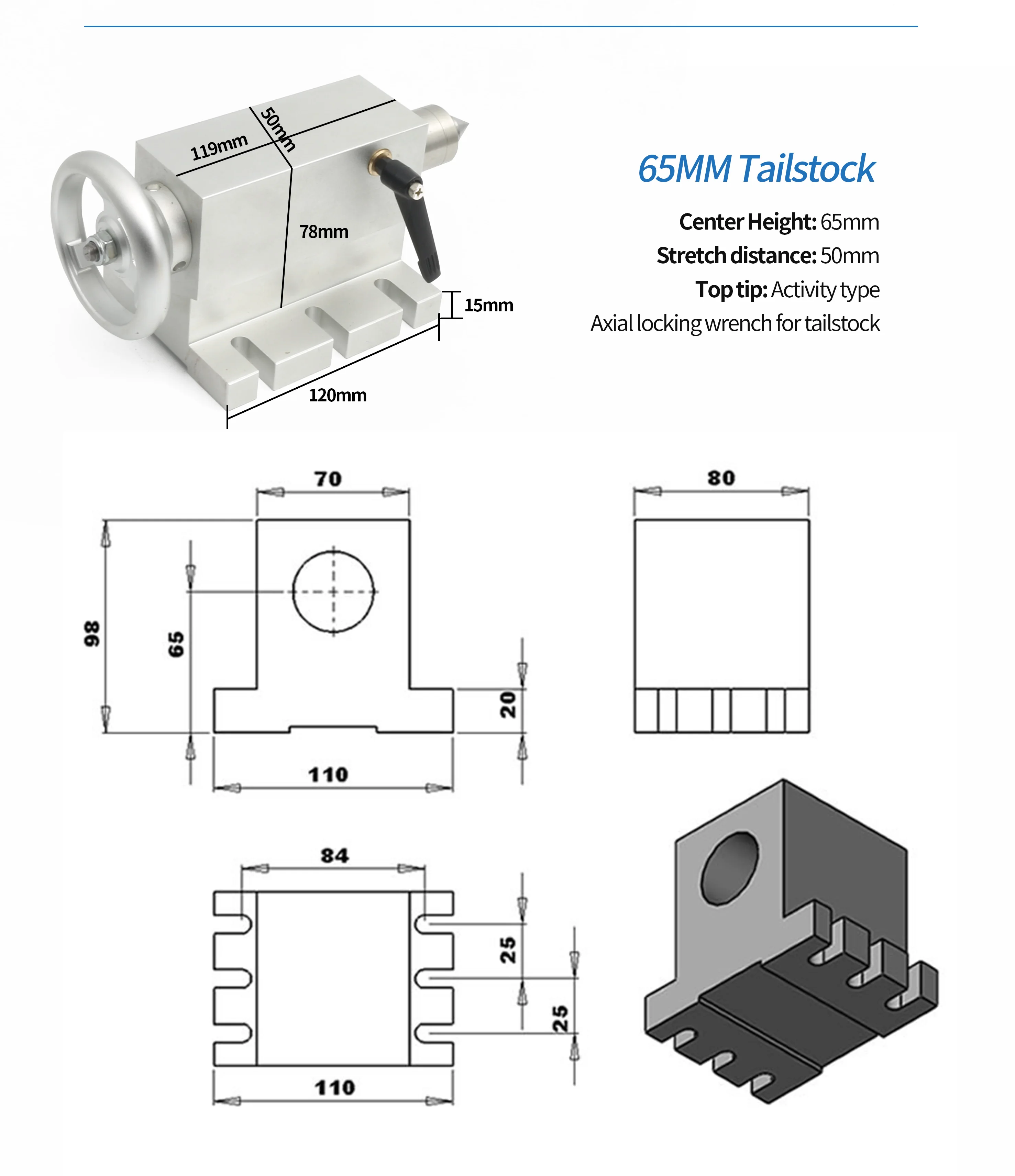 [EU/BR Stock] K11-100mm/K12-100mm 3/4 jaw Chuck 4th Rotary Axis+65mm Tailstock CNC Dividing Head F/ CNC Router Engraving Machine