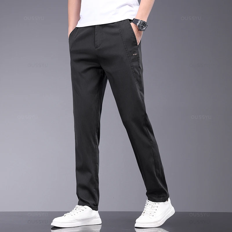 Brand Clothing Spring Summer Thin Stretch Lyocell Fabric Men's Casual Pants Slim Elastic Waist Business Trousers Male men trousers