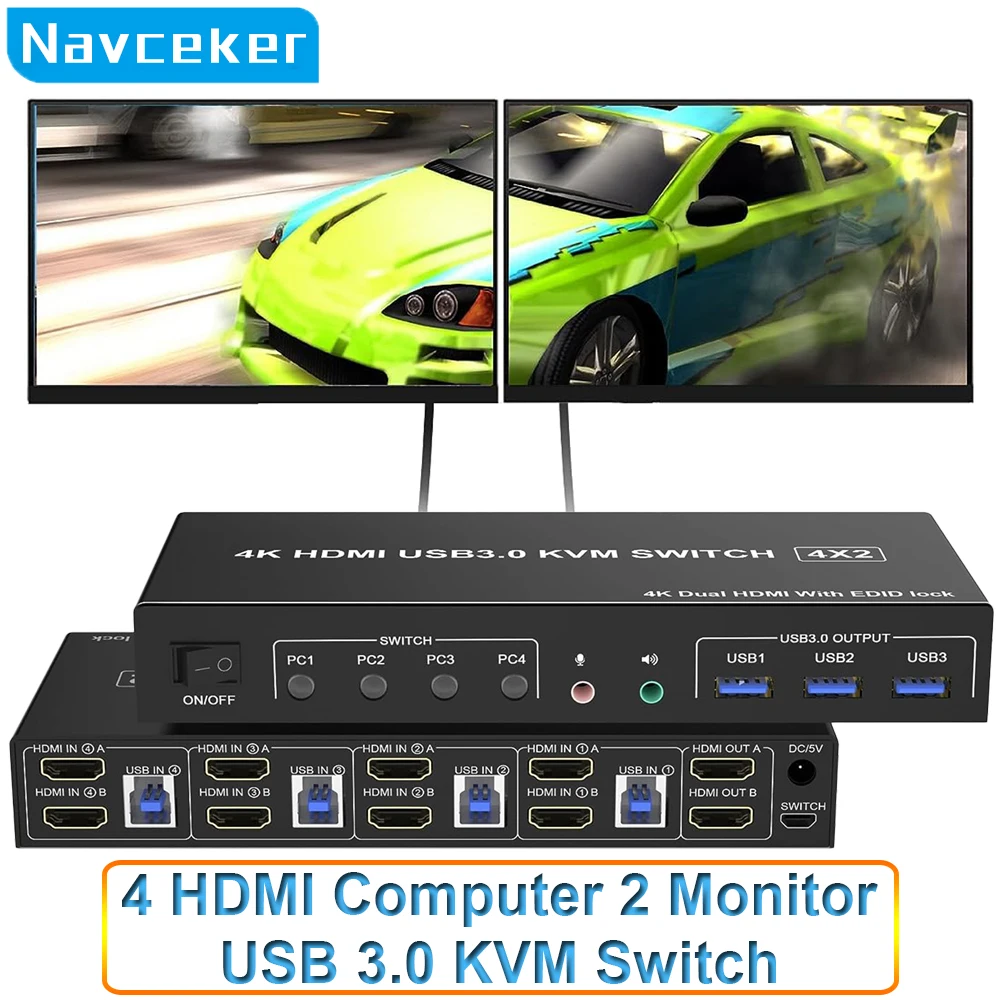 4 Porte Hdmi Usb 3.0 Kvm Switch 4 X2 Dual Monitor 4K @ 60Hz Display Esteso Dp Kvm Switch 4 In 2 Out Per 4 Pc Condividi Tastiera Mouse