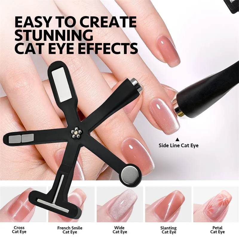 6 in 1 Nail Art Magnet Stick Cat Eye Gel Nail Polish Magnet with Silicone Protective Case 3D Strong Magnetic Cat Eye Tool