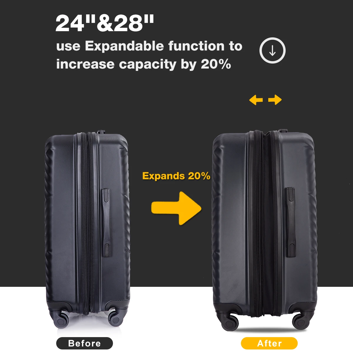 Luggage Sets 3 Piece with Double Spinner Wheel,Suitcase Set PC Hard Case with TSA Lock and Organizer Storage Bags 4