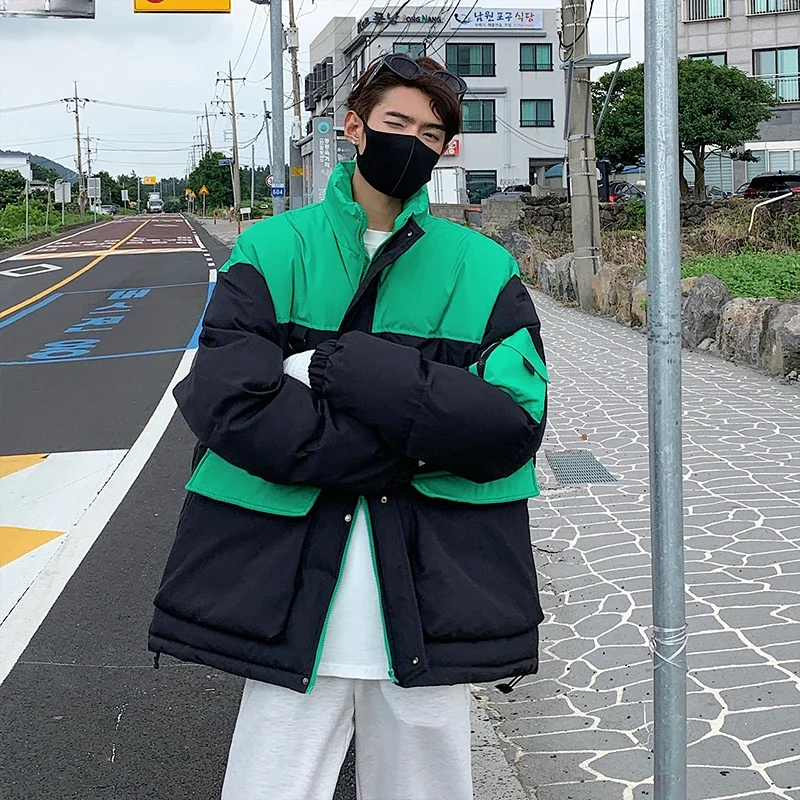 

Winter New Men Patchwork Thick Warm Parka Jackets Men's Outwear Casual Big Pockets Coats Male Windbreak Cotton Padded Jacket