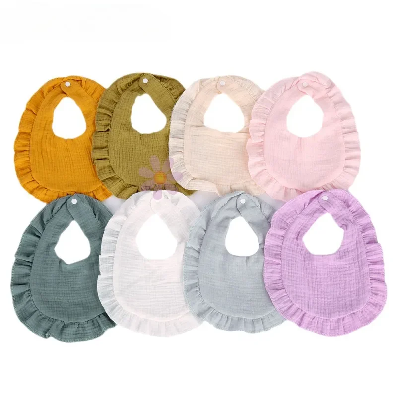 

INS Newborn Baby Anti-Puke ruffled gauze saliva towel seersucker all cotton baby bib Double crepe anti-fouling bib