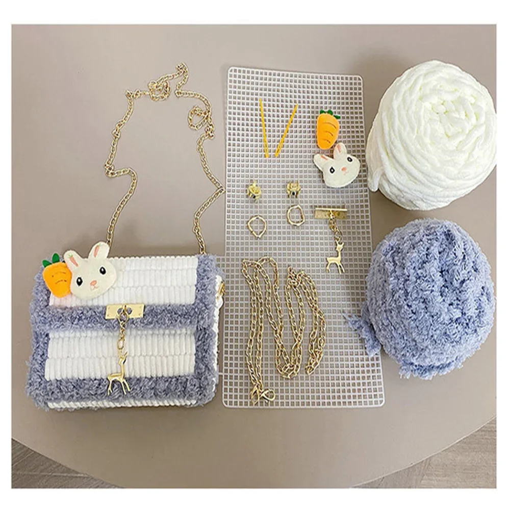 Handmade Knitted Bag DIY Material Stitching With Sewing Tools Pearl Chain Handle Shoulder Bag Accessories Gift for Women Girl