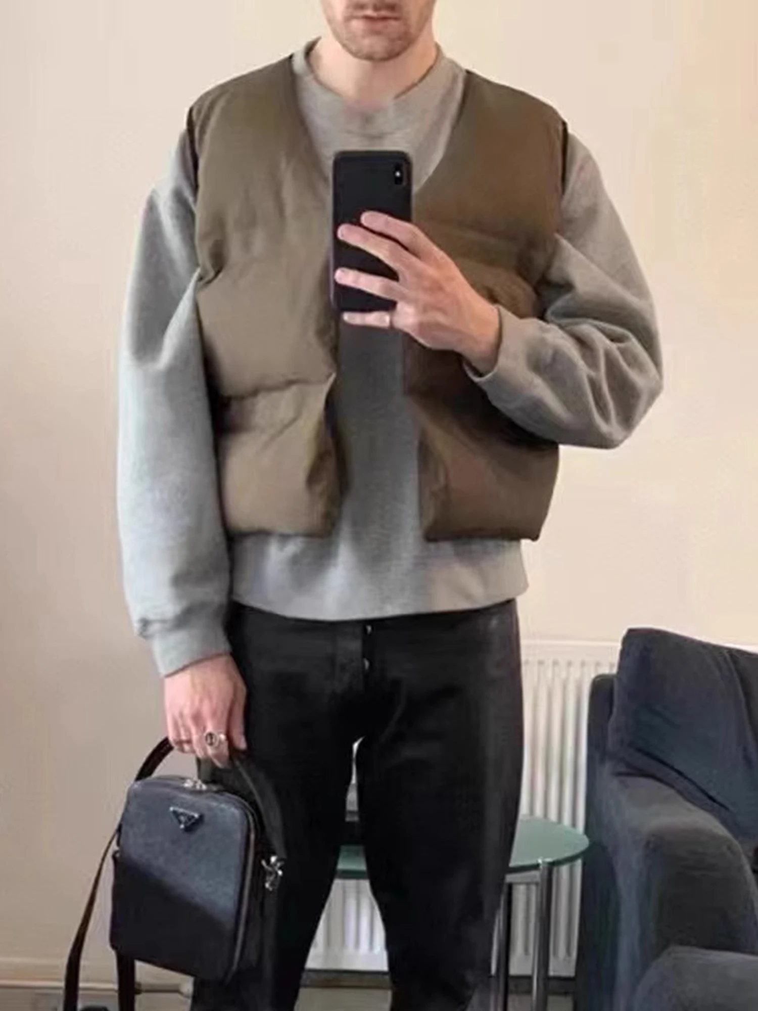 Kanye West American High Street Double-Sided Cotton Vest Thi Warm Men's Spring Autumn Seasonal Faion Streetwear