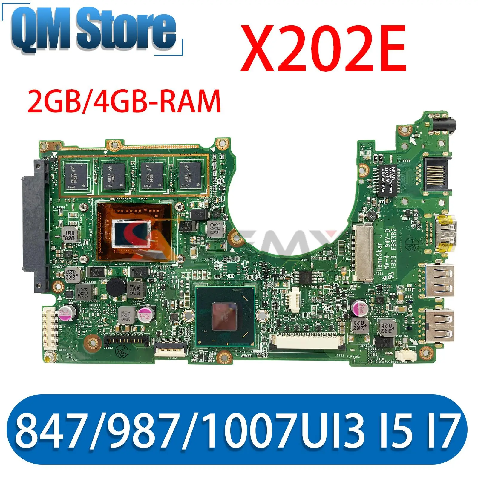 Notebook X202E Mainboard For ASUS X200E X201E S200E X201EP X201EV Laptop Motherboard 847/987/1007U I3 I5 I7 2GB/4GB-RAM