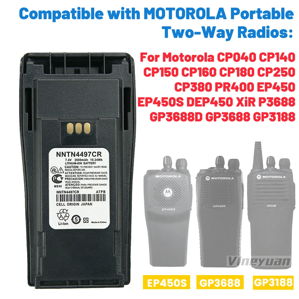 NNTN4497CR 2600mAh Li-ion Battery For Motorola CP200 PR400 EP450 DEP450 CP140 CP160 CP180 CP250 GP3688 GP3188 Radio HighCapacity 4