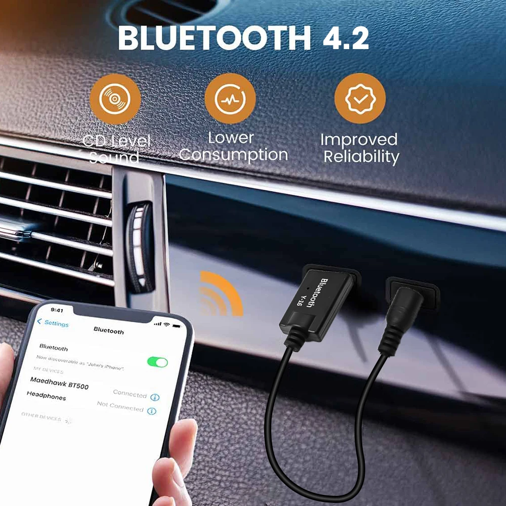 Bluetooth 4.2 Car Audio Receiver Hands-Free USB to 3.5mm Jack Aux Car Adapter for TV Amplifier PC Headphones Home Stereo