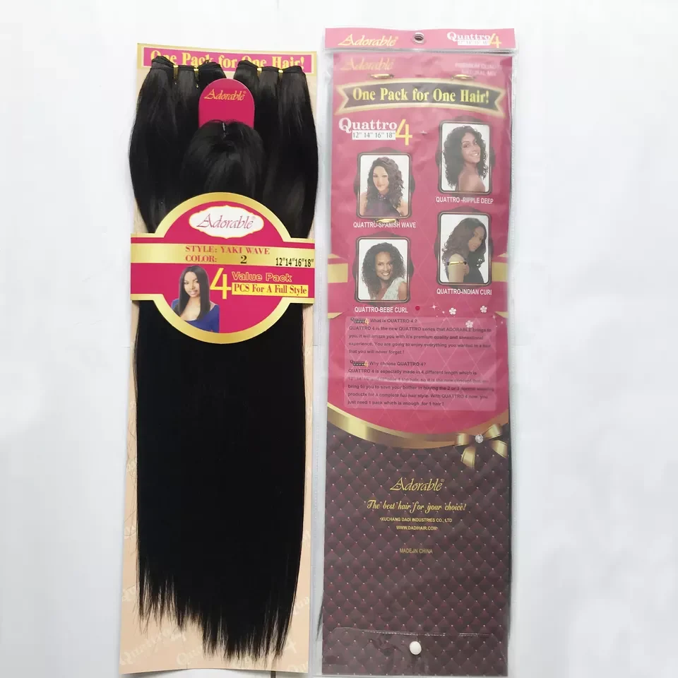Adorable synthetic heat resistant fiber Hair yaki wave 4pcs 12"-18" full packed hair weaves, Bundles With Free Small Closure