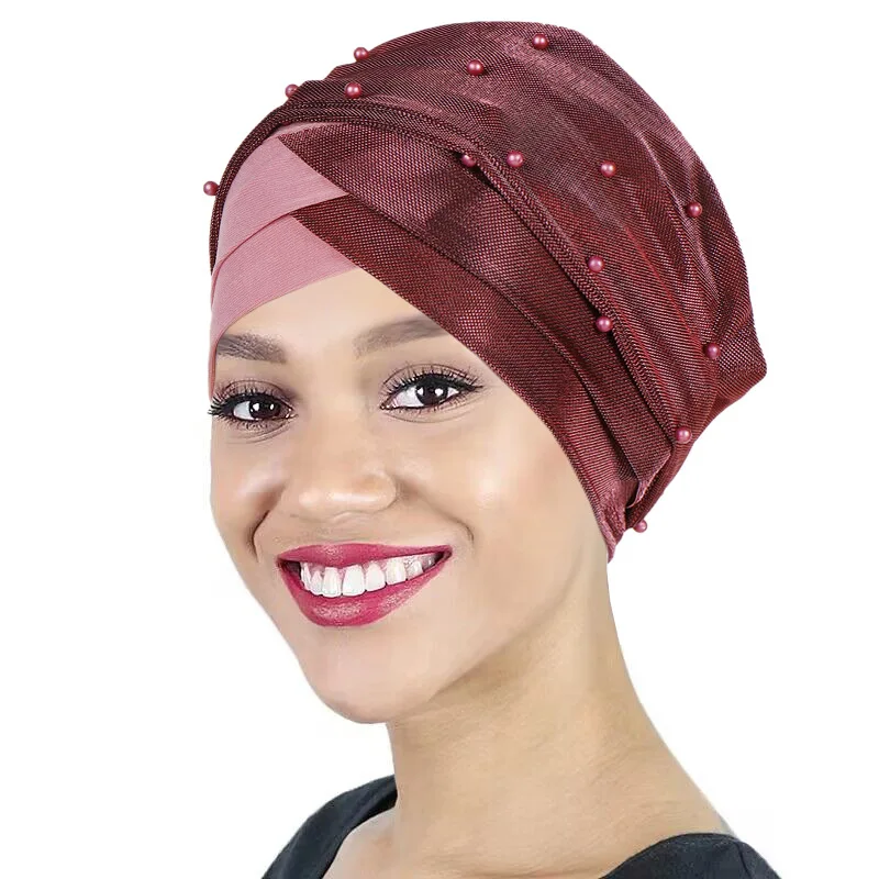 

Glitter Pearls Muslim Hijab Underscarf Attached Long Scarf Women Inner Hijabs Bonnet Headwrap Turbantes Headdress Solid Bandanas