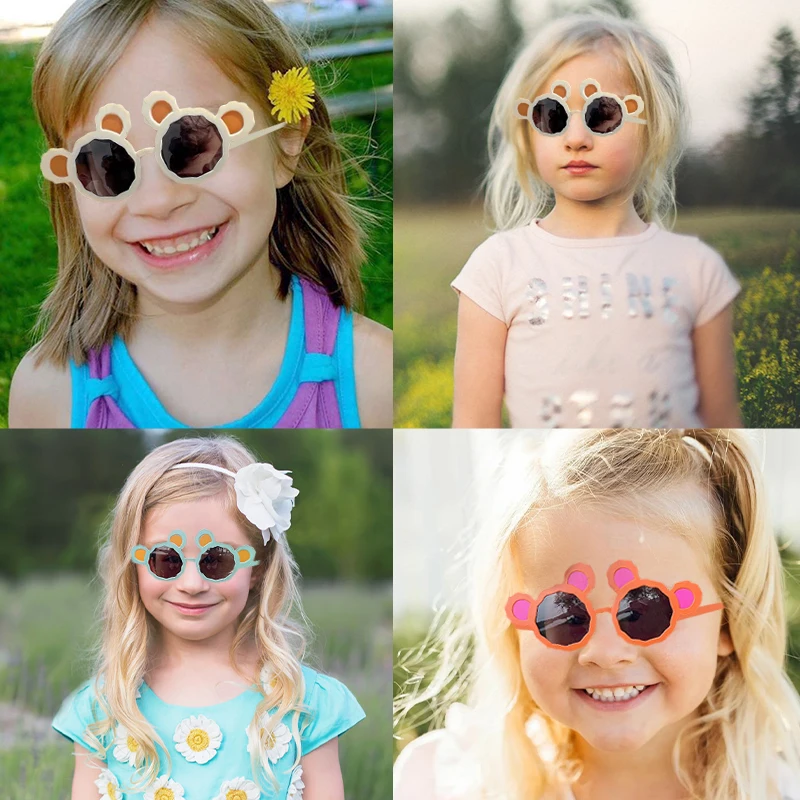 Baby Girls Lovely Colors Bear Ears Sunglasses UV400 Acrylic Fashion Children Outdoor Protection Sunglasses Kids Sun Glasses