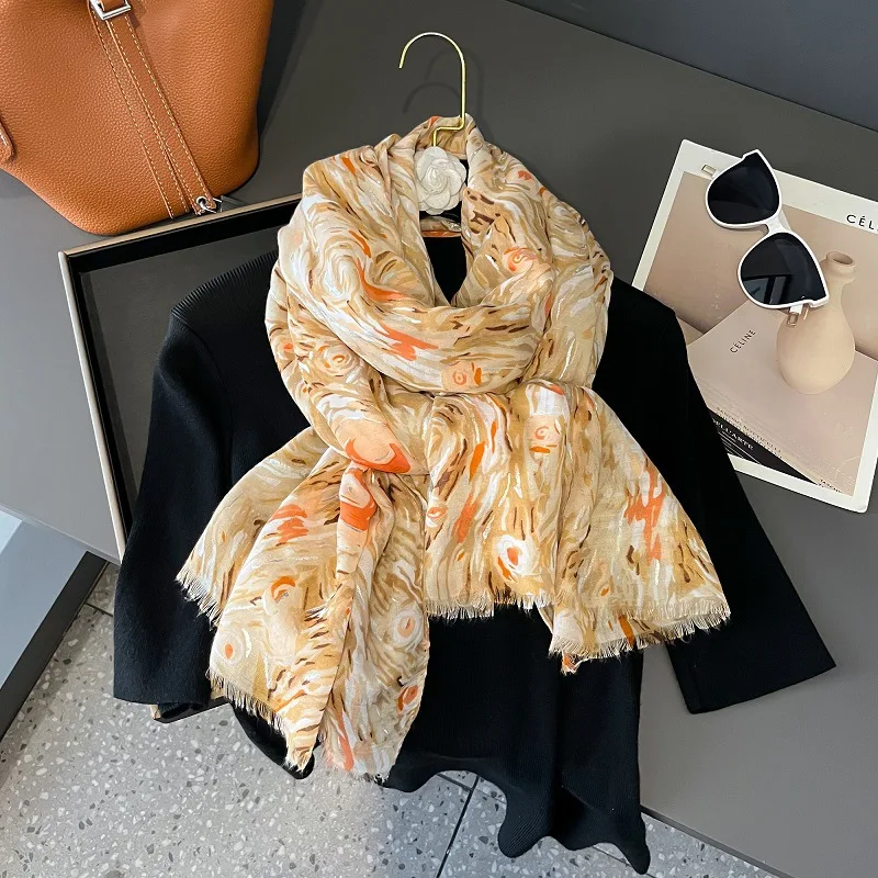 Neue Winter van Gogh Sternennacht Fransen Viskose Schal Schal Dame hochwertige Wickel Pashmina gestohlen Bufandas muslimischen Hijab 180*90cm – Detail 14