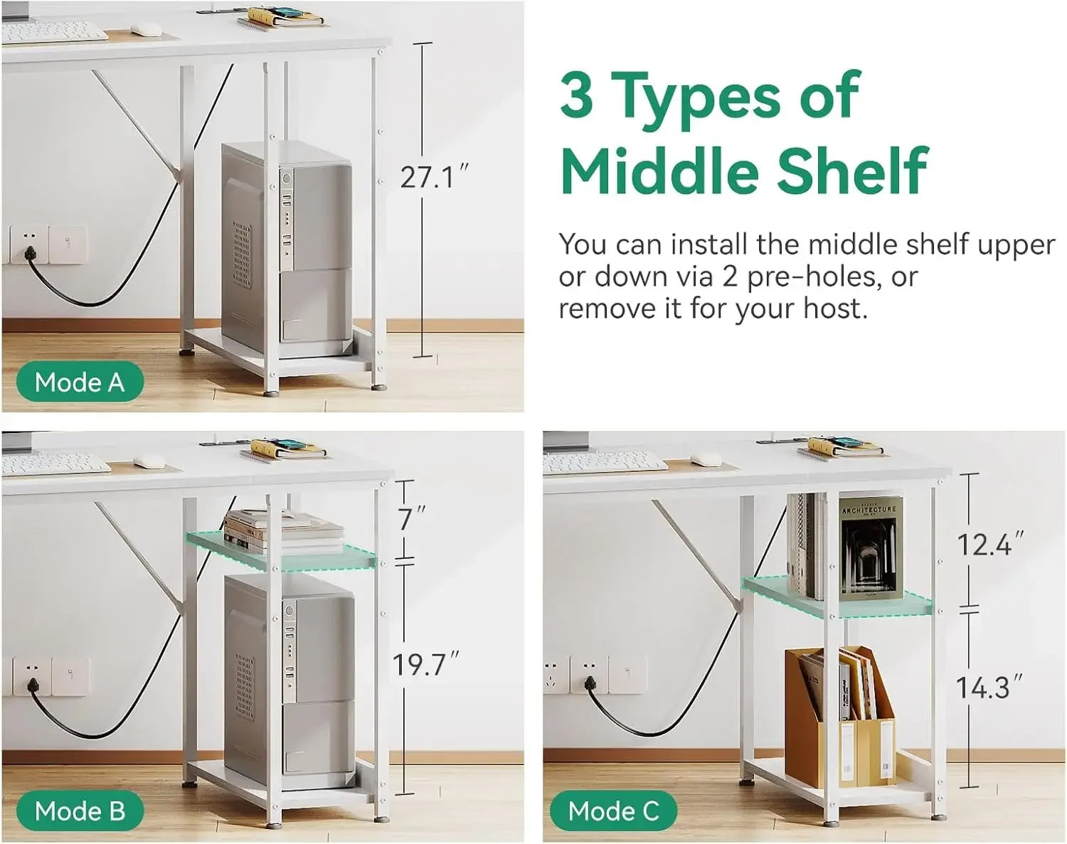 New2025-51 Inch Computer Desk with File Drawers & USB Power Outlets- Reversible Home Office Desk with Storage Shelves