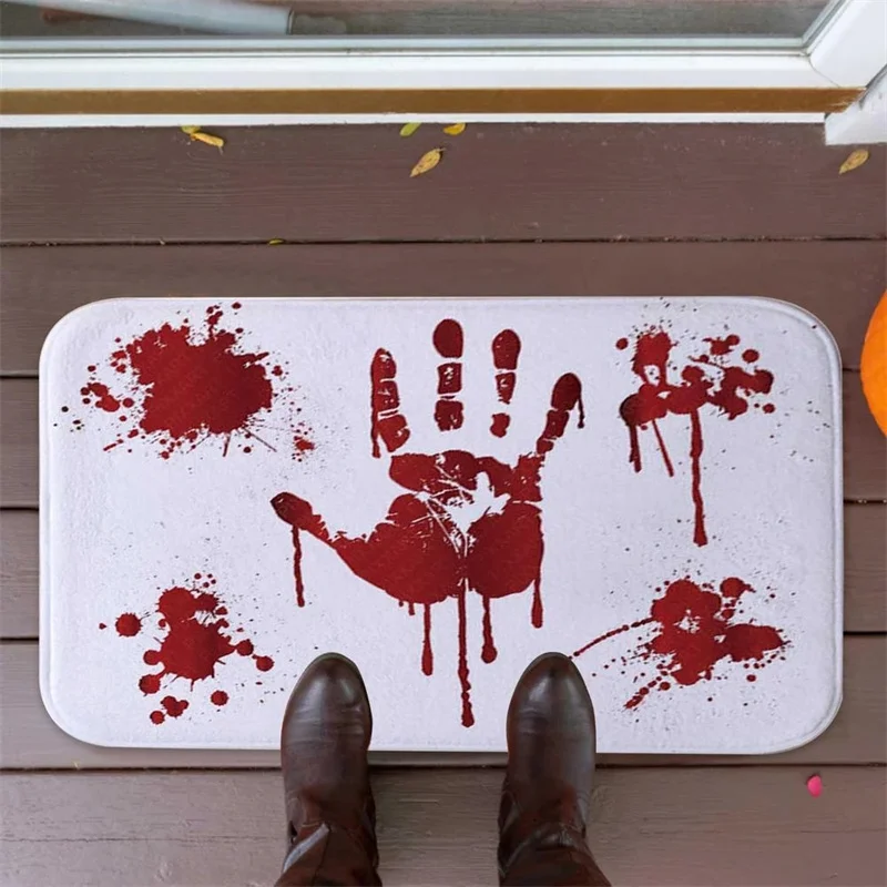 Halloween Style Soft Rug Decoration Polyester Horror Blood Footprints Halloween Home Non slip Mat Bathroom Carpets Toilet Rug