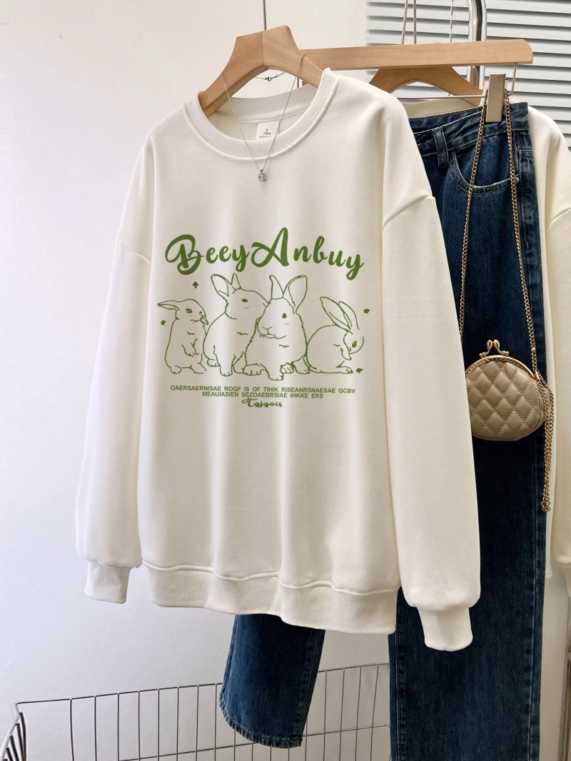 Women's Plush Cotton Sweater, Warm Top, Loose, Large, Thick, Letters, Female Clothing, Fashion, Autumn, Winter, New Design