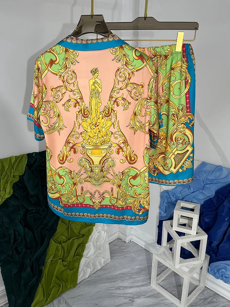 2023 Summer Holiday Style Men's Suit High Quality Print Short Sleeves Shirt + Casual Beach shorts C632