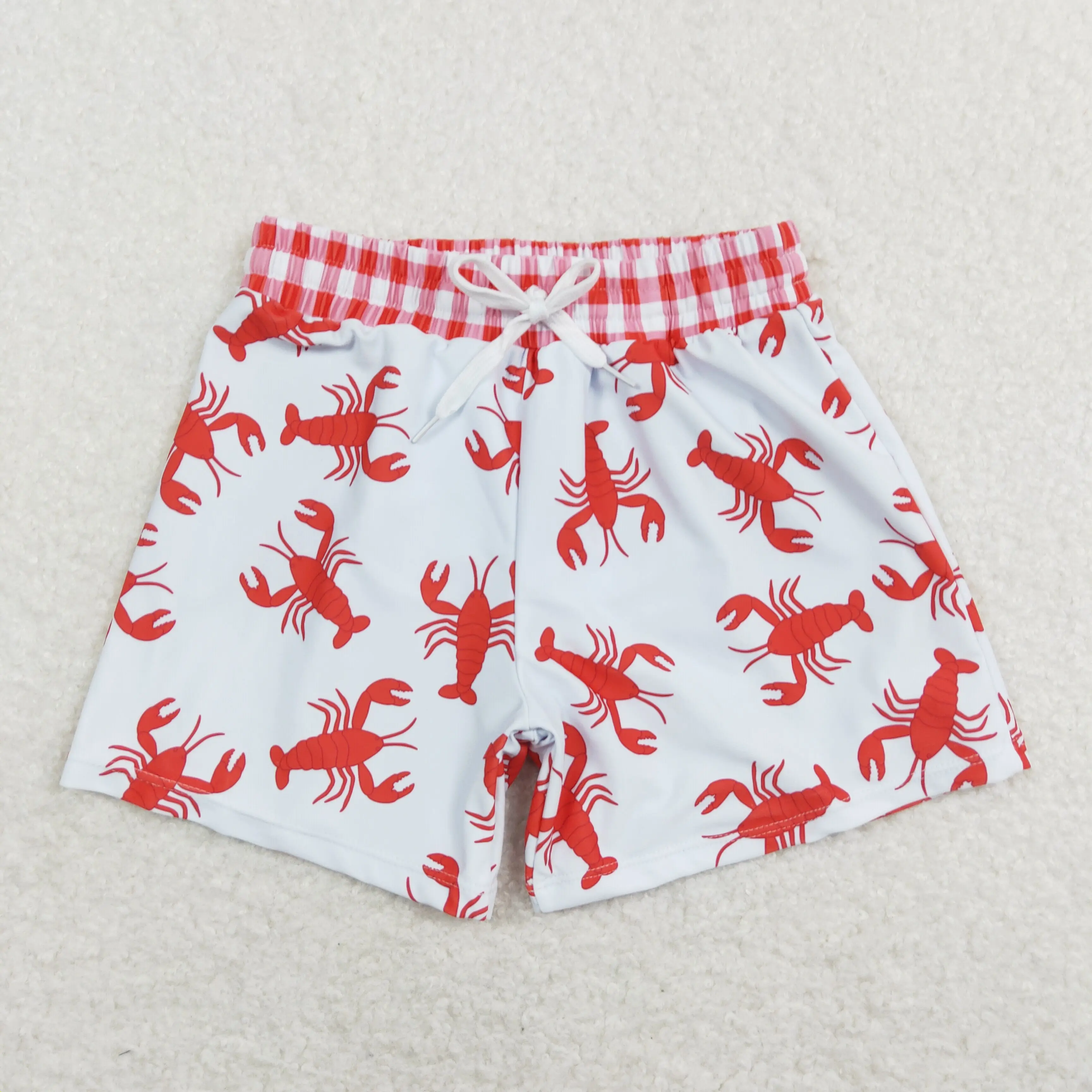 

Wholesale western boutique shorts hot sale rts children's Clothing for baby boys clothes Red crayfish swimming trunks