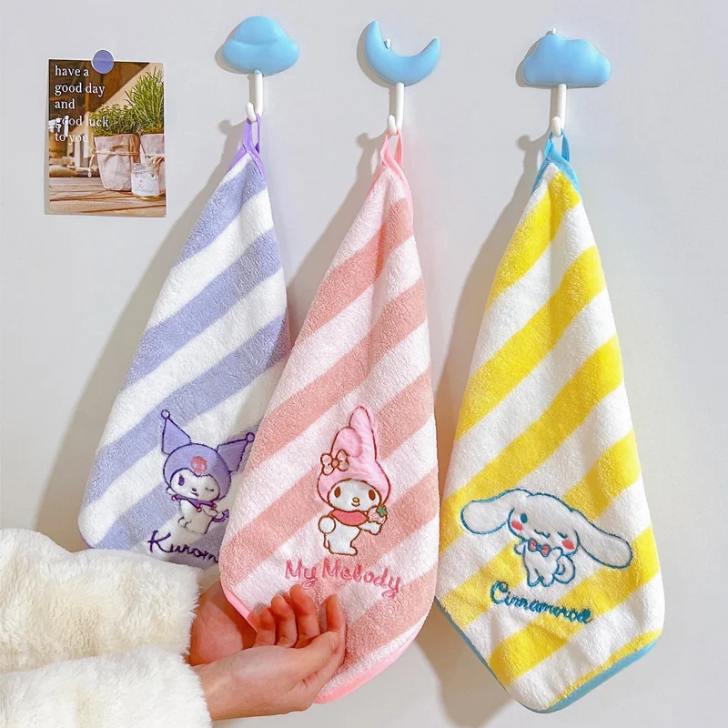 

Cute Sanrios Kuromi My Melody Plush Hand Towels Cartoon Square Towels Household Kitchens Children's Hand Wipes Absorbent Towels