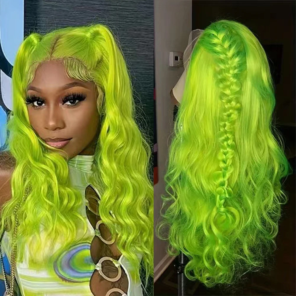 

UStyleHair Neon Green Wig 13x6 Lace Front Wigs for Women Synthetic Hair Silky Straight Body Wave Daily Use Wig Heat Resistant