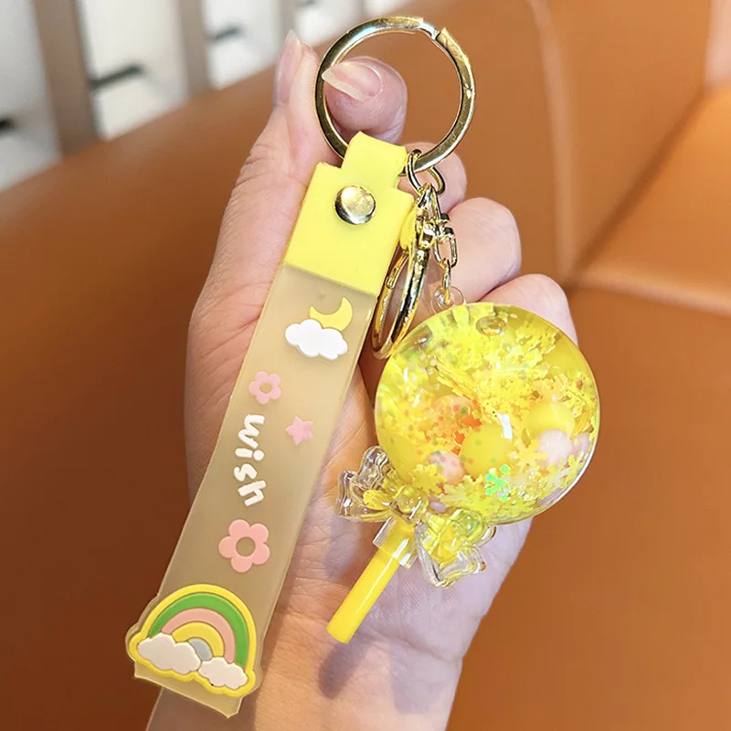 オイルインキーホルダー 夏のオイル液体ロリポップキーホルダーフローティング流砂