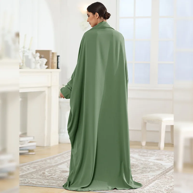Modest Fashion Simple Elegant Gawn Abaya Kimono Long Robe Muslim Women's Outwear Arab Dress with Sash Abaya Femme Musulman