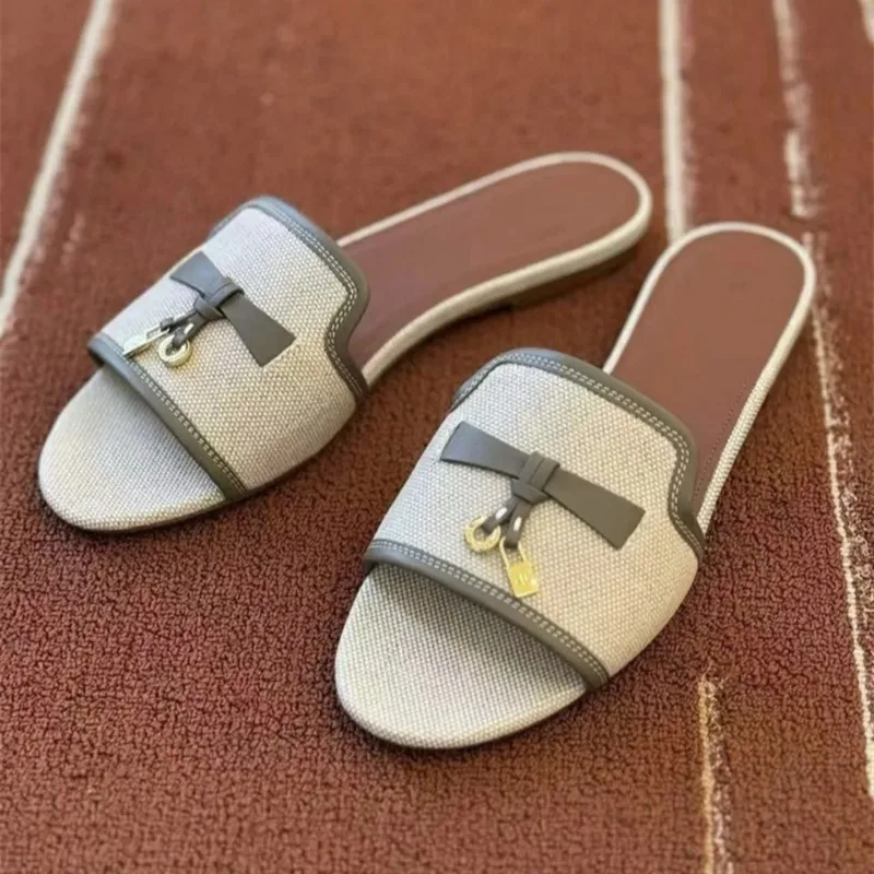 Women Canvas Slide Sandals Open Toe Casual Flat/Block Heel Mules Non-slip Summer Outdoor Beach Shoes Summer Beach Sandals Lady 1