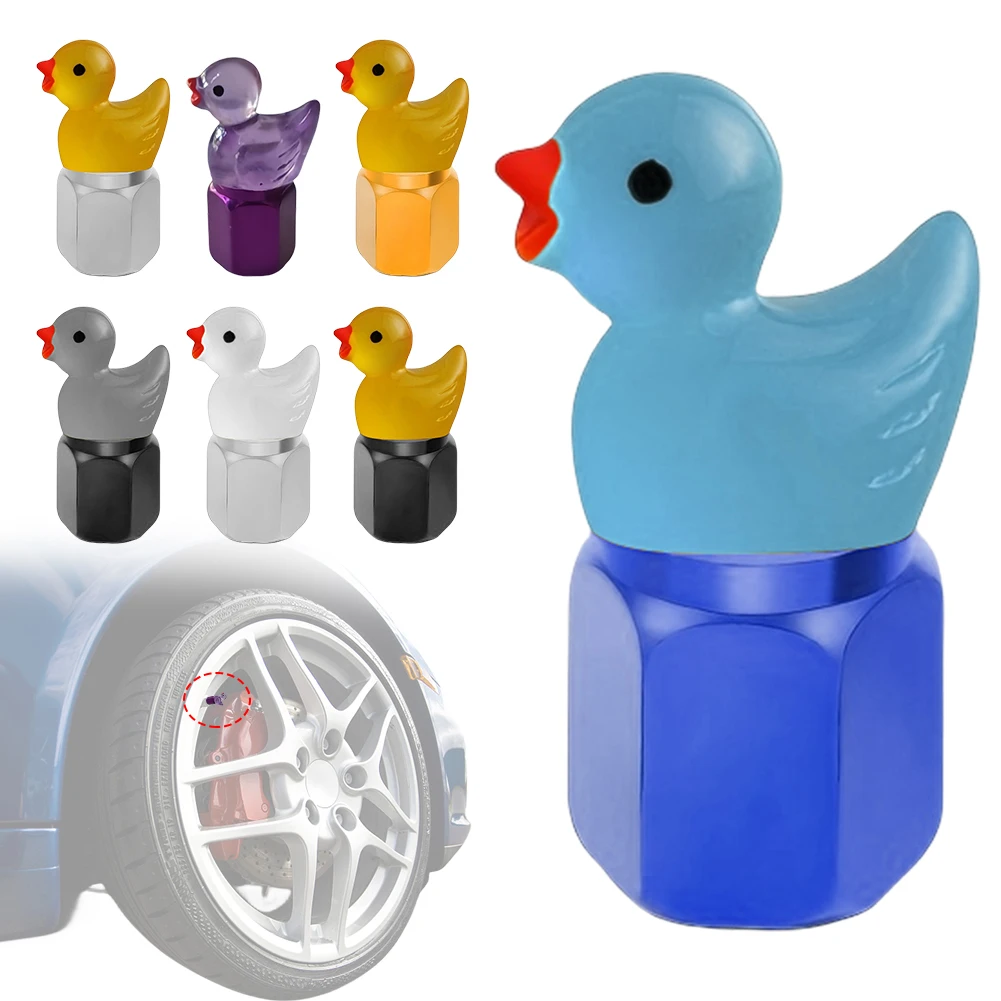 4 Pack Cute Duck Glow in The Dark Tire Valve Caps Auto Tire Valve Stem Caps Valve Covers for Cars Motorcycles and Bicycles