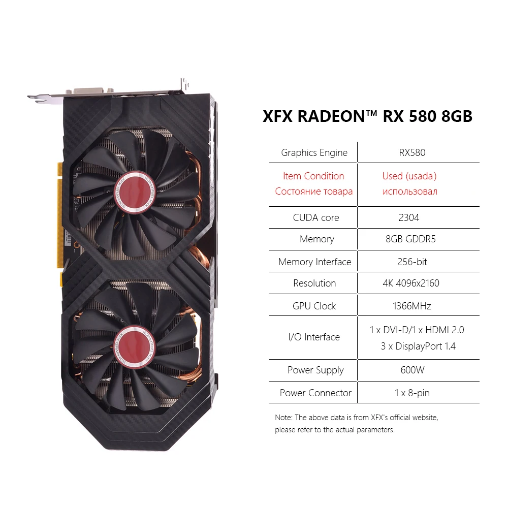 XFX Radeon RX 480 4GB Graphics Cards GDDR5 256bit Gaming Video Card DirectX 12 Desktop Computer GPU DVI-D/HDMI/DP(RX470/RX590) 