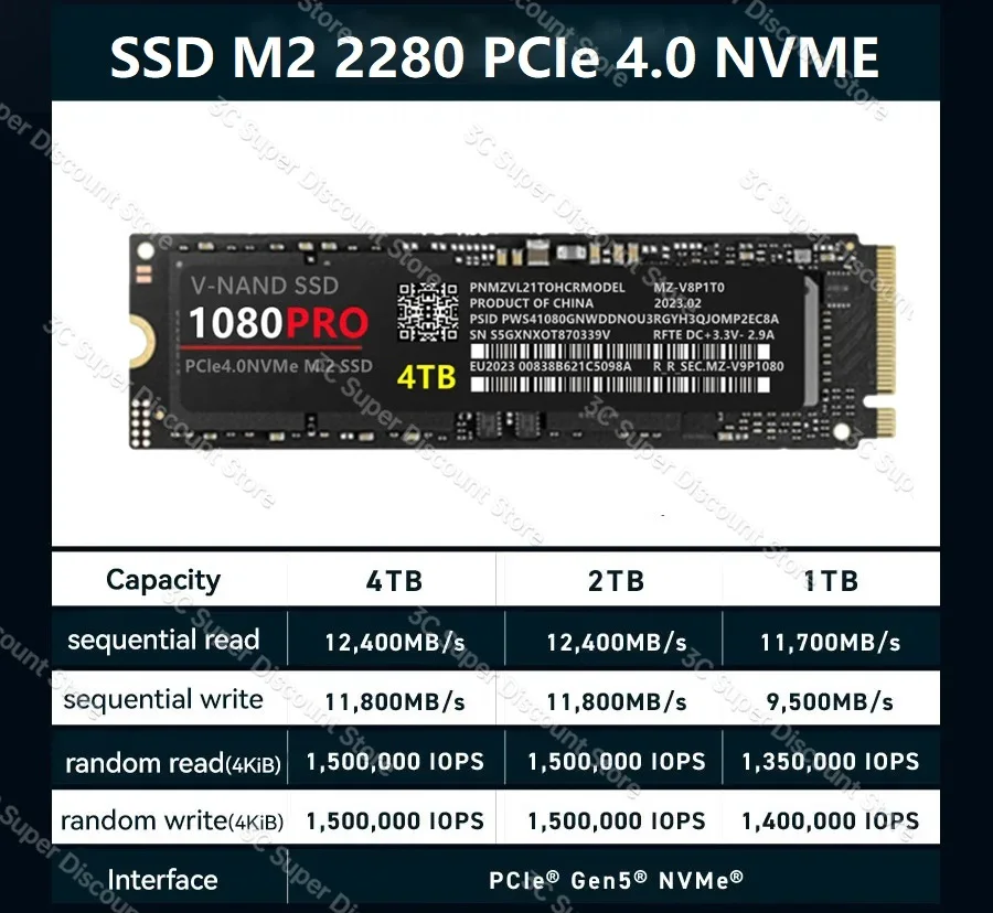 1080 PRO  Ʈ SSD -NGFF  귣 M2 2280 PCIe 4.0 NVME б 13000 MB/S ָ Ʈ ϵ ũ, ũž, PC, PS5 ƮϿ