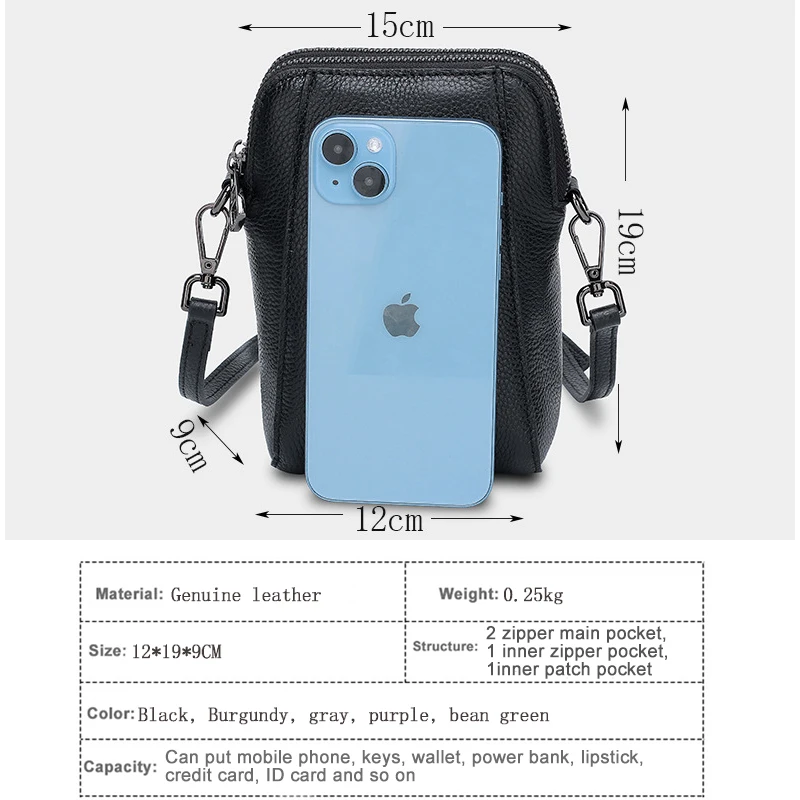 Designer Leather Small Crossbody Bags for Women Double Zipper Cell Phone Purses Ladies Travel Shopping Shoulder Satchel Handbags